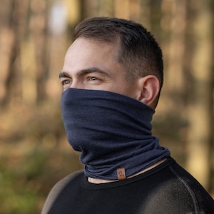 Neck Gaiter Face Mask for Woman Man Outdoor Ski Mask Unisex Neck Warmer Face Cover Merino Wool Sustainable Gifts for Boyfriend Dark Blue