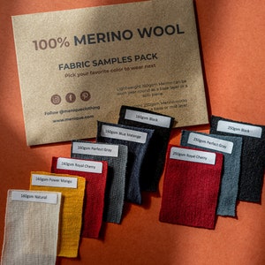 Merino Clothing Sample Pack Fabric Swatches Color Samples Solid Fabric Samples Organic Clothing