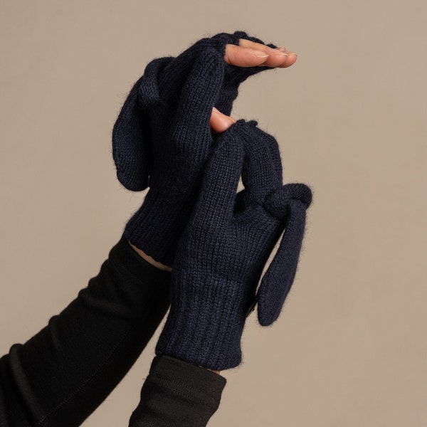 Knit Fingerless Gloves Convertible Gloves for Women Men Merino Wool Flip Knit Gloves Winter Wool Mittens Gifts Fingerless Mittens