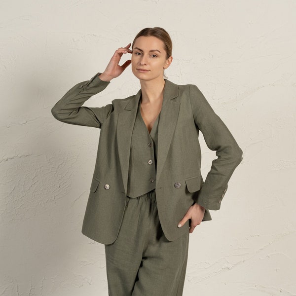 Linen Blazer with Pockets Linen Jacket for Women Linen Suit Jacket Women Suit Minimalist Blazer Classic Blazer Formal Blazer QUIN