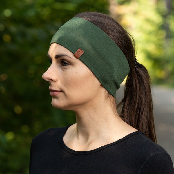 Merino Wool Headbands for Women Men Soft Hair Band Workout Sweatbands Summer Outdoor Accessories Dark Green