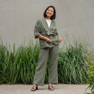 Linen Jacket Womens Jacket Linen Cardigan Kimono Jacket Linen Kimono Green Jacket Linen Clothing Linen Kimono Top Jacket for Women SAKURA