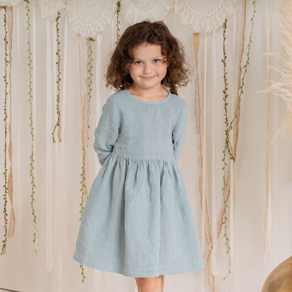 Robe en lin fille Robe d'automne en lin pour toute-petite fille Robe décontractée Vêtements en lin naturel Vêtements bio pour bébé Mini LUCY