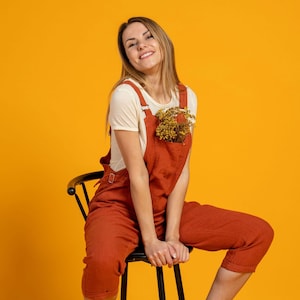 Linen Jumpsuit Women Adult Overall 100% Linen Dungaree Romper Summer Pinafore Jumpsuit Sustainable Gifts NICCI Cinnamon Red