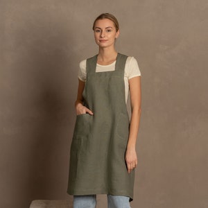 unisex japanese style cross-back apron in stone green