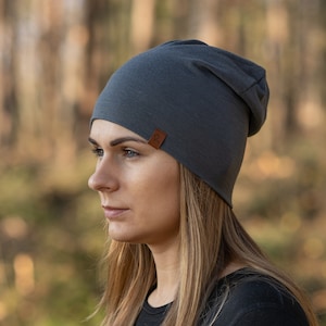 Unisex Merino Wool Slouchy Beanie Hat/Outdoor Knit Hat for Women \u0026 Men/Organic Spring Hat/Sustainable Gifts for Boyfriend - Perfect Gray