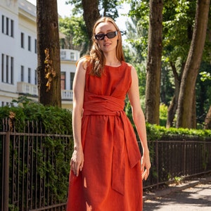 Wrap Dress Obi Belt Style Linen Wrap Dress with Pockets Summer Wrap Dress Linen Long Dress Waist Belt Wrap Dress Multiway Dress HAILEY