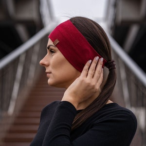 Unisex Wide Headband Sustainable Gifts Outdoor Sweatbands Organic Yoga Headband Merino Wool Knit Hair Accessories Royal Cherry
