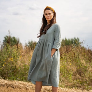 Natural 100% Linen Dress for Women Smock Dress Summer Dress Vacation Sundress Sustainable Linen Clothing LUCY Mint Green