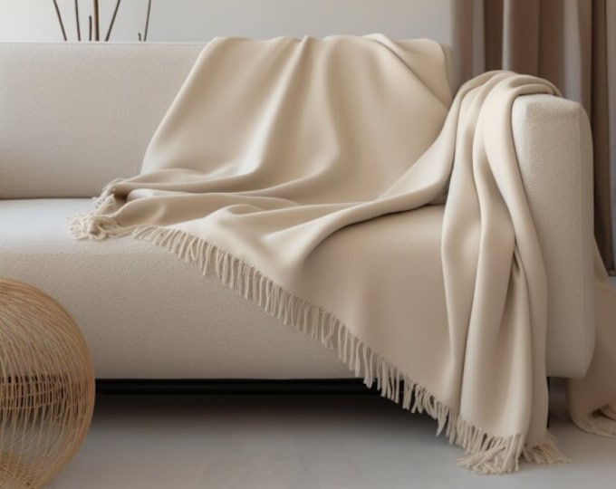 Wool Blanket 100% Pure Wool Throw Blanket Plaid Extra Fine Fall Blanket with Fringes Organic Blanket MILAN