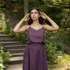 Linen Beach Top Linen Slip Top Linen Camisole Linen Sleeveless Spaghetti Strap Top Summer Linen Blouse KIM Shadow Purple