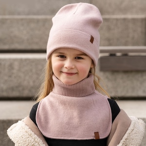Kids Beanie Hat, Gloves & Mock Turtleneck Dickie Set for Toddlers Infants Merino Wool Fall Accessories Knit Accessories Gifts Dusty Pink