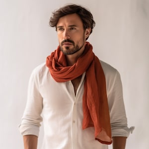 Mens Scarf Scarves for Men Linen Men Scarf Extra Long Men Scarf / Lightweight Scarf for Men Linen Accessories Gift For Him zdjęcie 1