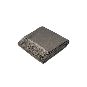 Blanket 100% Merino & Linen Blanket Luxury Blanket Cozy Blanket Bed Blanket with Fringes Summer Blanket Dark Gray Blanket VENICE Gray image 7