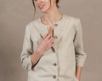 Cropped Cardigan Button Down Linen Jacket Summer Linen Cardigan with Buttons Natural Linen Clothing Linen Blazer Linen Outwear ALICE