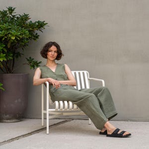 Linen pants in stone green color
