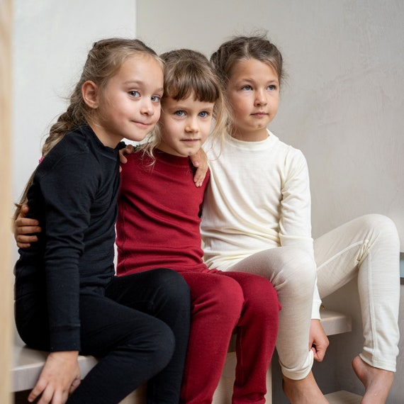 Merino Wool Kids Long Sleeve Shirt Toddler Leggings Two Piece