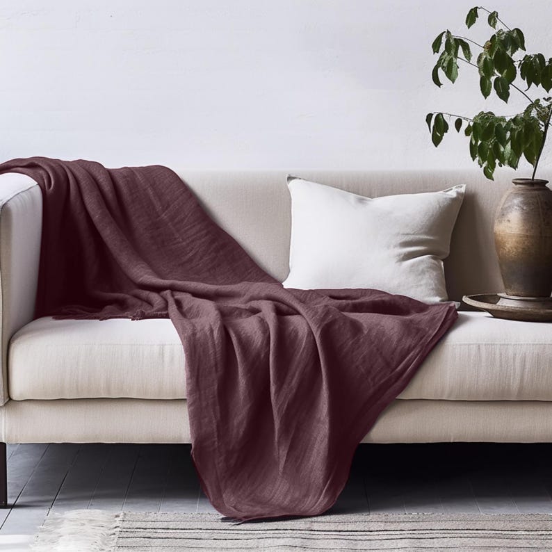 linen throw blanket in shadow purple