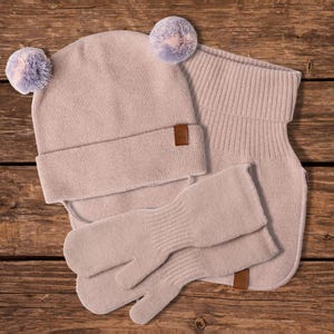 Baby Beanie Hat, Mittens Gloves & Mock Turtleneck Dickie 3 Piece Set for Toddlers Kids Merino Wool Fall Accessories Dusty Pink