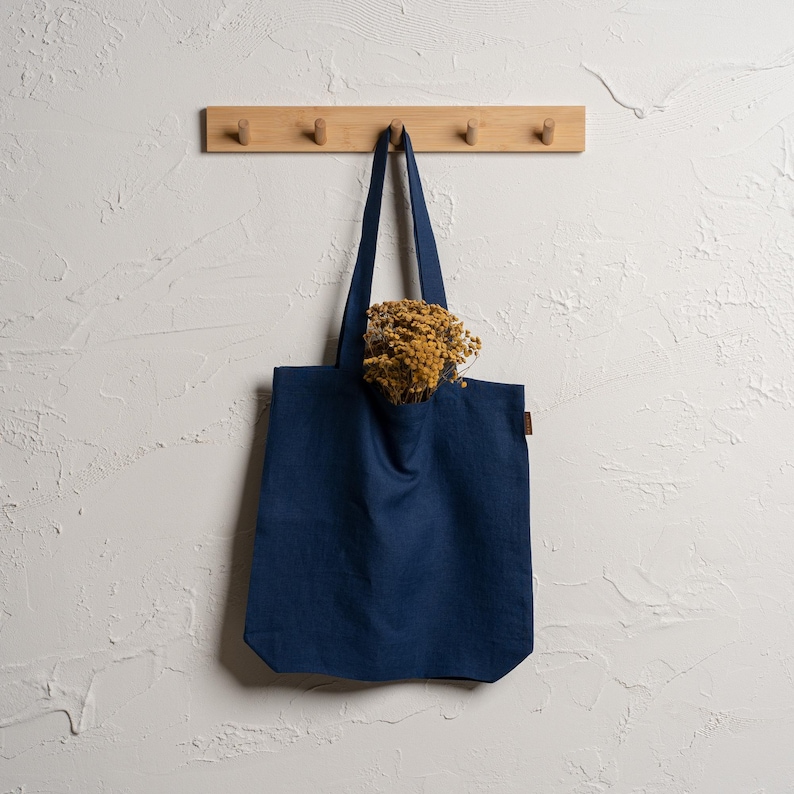 Reusable Linen Tote Bag Storm Blue