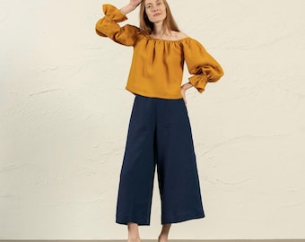 Linen Culottes Wide Leg Pants Skirt Pants Summer Pants Linen Trousers Palazzo Pants Cropped Linen Pants Linen Pleated Pants LANA