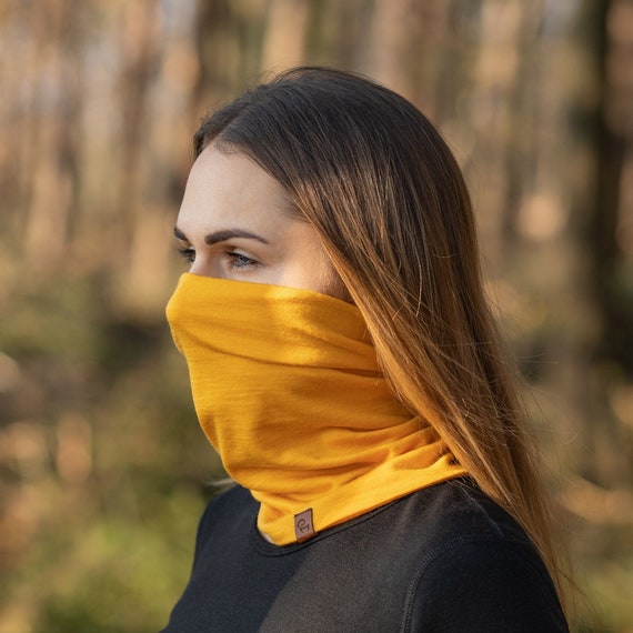 Scaldacollo in lana merino, maschera per il viso, maschera da sci,  abbigliamento biologico, regalo per il fidanzato, copertura per il viso  Power Mango giallo -  Italia