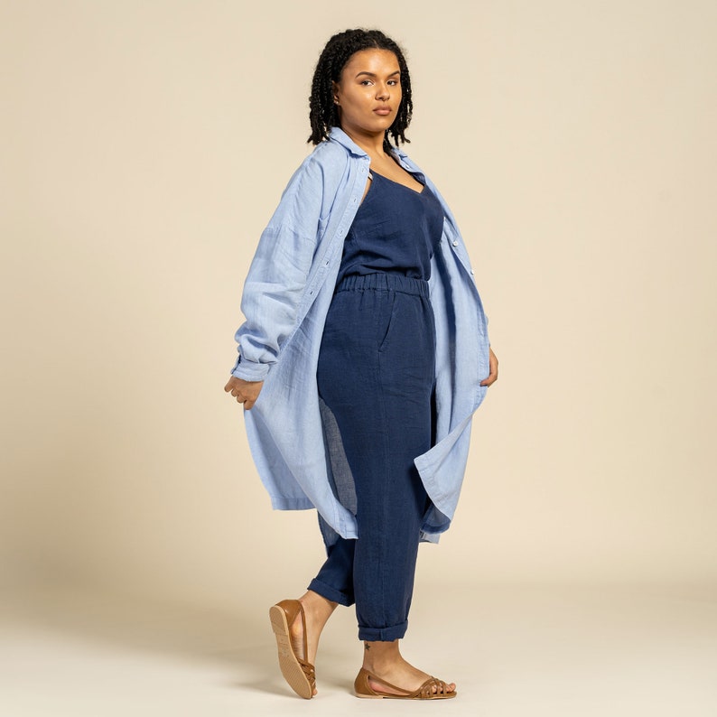 Tapered 100% Linen Pants for Women/High Waisted Pants with image 8