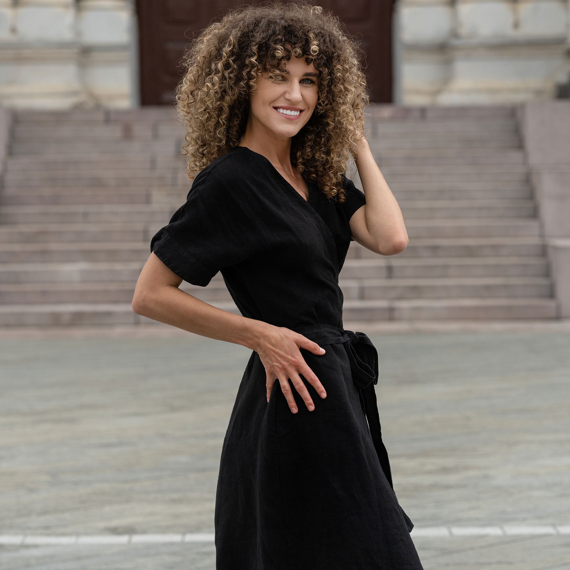 black linen summer dress Black Linen Overall Dress