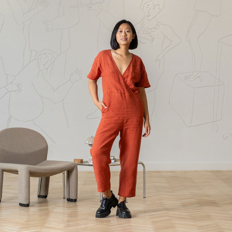 linen jumpsuit mindy in cinnamon red