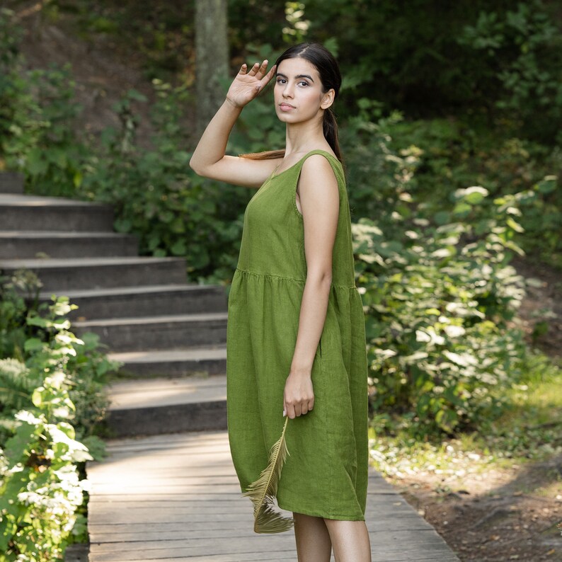 100 Linen Dress With Pockets/smock Dress/summer Spring Dress Etsy