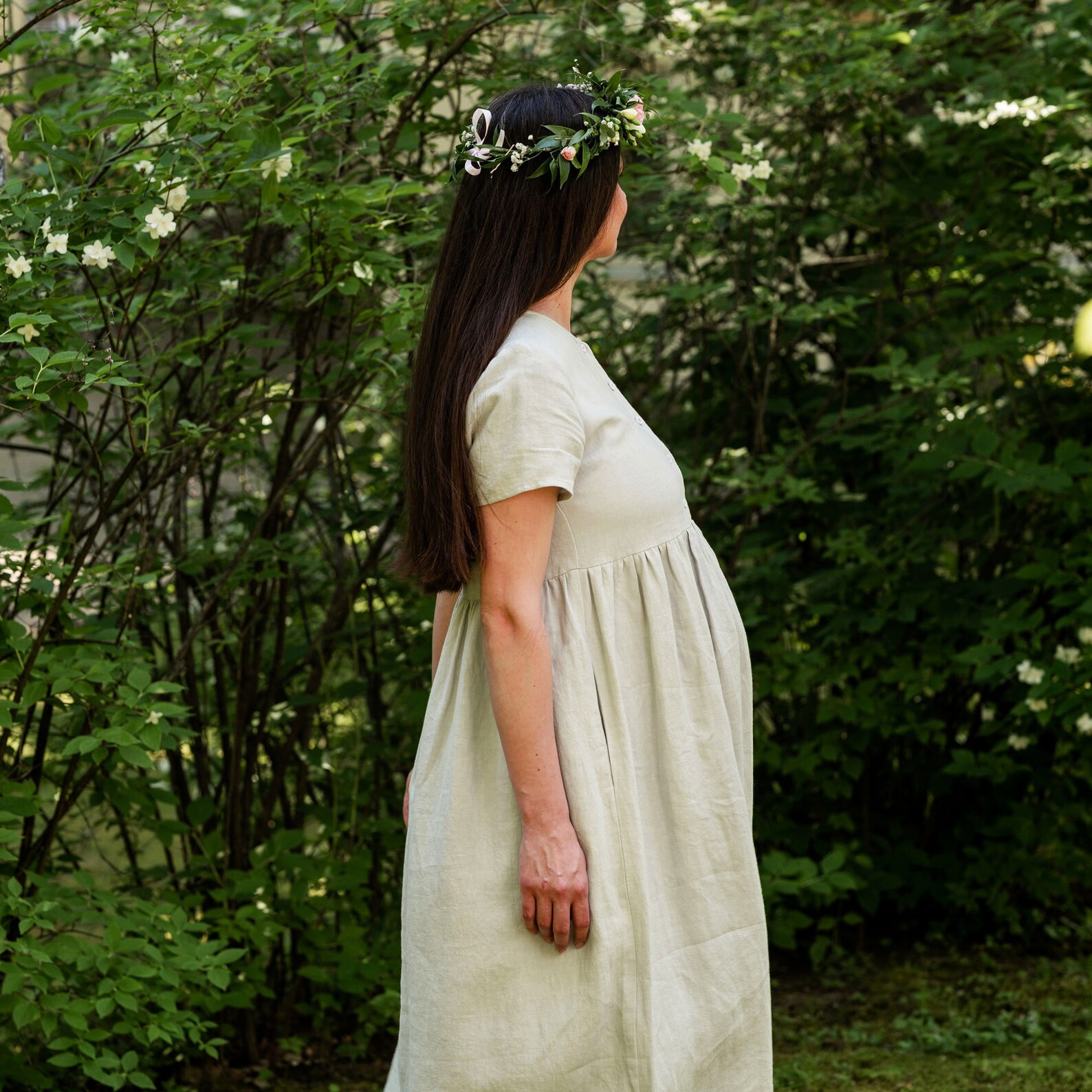 Linen Maternity Dress/100 Linen Button Dress for Baby Etsy