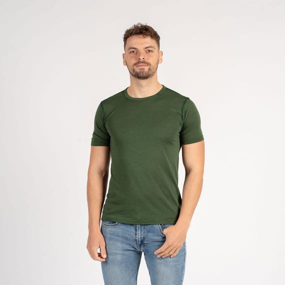 Merino Wool T shirt for Men Organic T shirt Crossfit Fitness Summer Tee Shirt Organic Clothing Lounge Wear 160gsm Dark Green Etsy