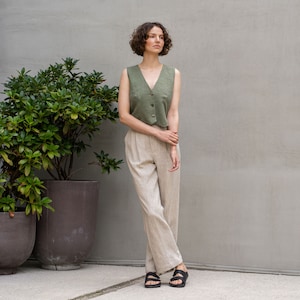 Ready to Ship / Summer Linen Pants Women Wide Leg 100% Linen Pants Linen Trousers High Waisted Linen Pants Linen Palazzo Pants LOTUS
