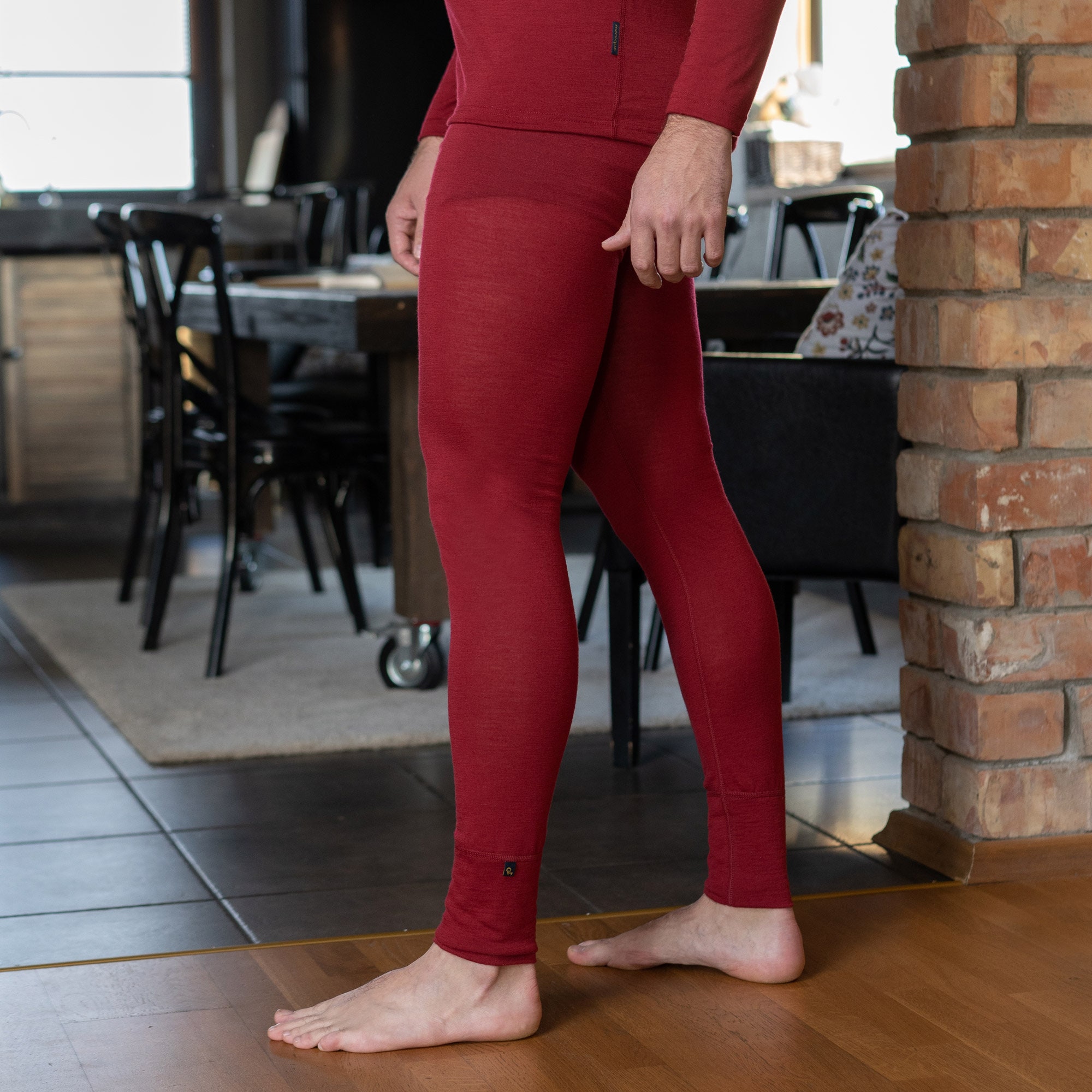 Mens Workout Leggings Soft Breathable Leggings Merino Wool Sustainable  Clothing Lounge Wear Pajama Pants Rub 160gsm Royal Cherry 