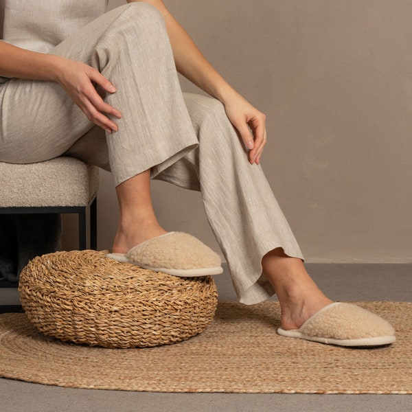 Pantoufles en laine naturelle pour femmes, chaussons moelleux en laine mérinos, cadeaux pour la fête des mères, chaussons pour femmes, chaussons pour salle de bain, maison