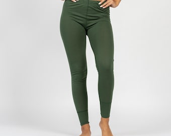 Merino Wool Leggings for Women Base Layer Lightweight Leggings Bottom Pants 160gsm Dark Green