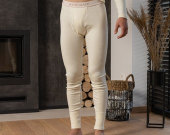 Merino Wool Workout Leggings for Men Base Layer Underwear Leggings Natural pants Rub 250gsm Natural
