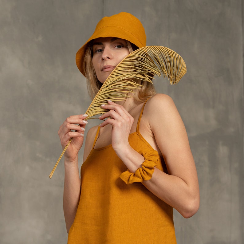 Linen Bucket Hat in spicy yellow color