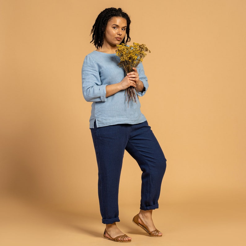 Tapered 100% Linen Pants for Women/High Waisted Pants with image 7