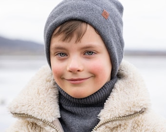 Wintermuts voor kinderen merinowol gebreide babymutsje voor meisjes en jongens merinowol peuterhoed hypoallergene kleding donkergrijs