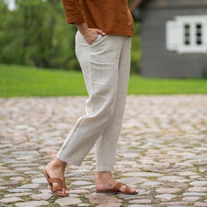 100% Linen Pants for Women Tapered High Waisted Pants with Pockets Summer Linen Trousers Natural Linen Clothing DAKOTA