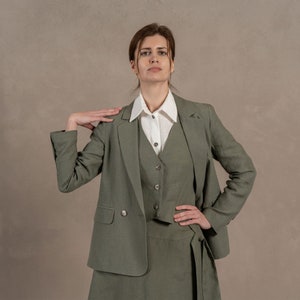 Linen Suit Jacket Quin in stone green color