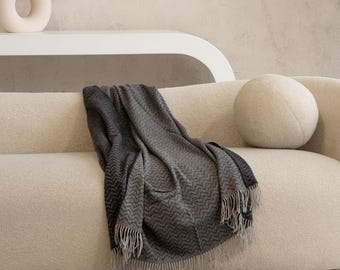 Merino Wool Blanket Cozy Blanket Warm Blanket Gray Blanket Throw Blanket Luxurious Blanket Striped Blanket Wool Blanket VERONA Dark Gray