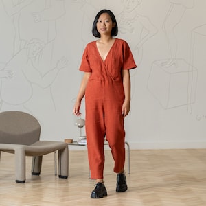 linen jumpsuit mindy in cinnamon red