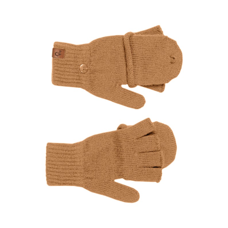 Knit Fingerless Gloves in caramel brown