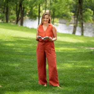 Linen Waistcoat Set Women Suit Set of Linen Vest & Linen Pants Summer Matching 2 Two Piece Set Tailored Set Linen Wide Trousers Waistcoat