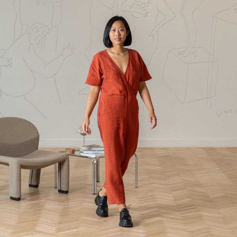 linen jumpsuit mindy in cinnamon red