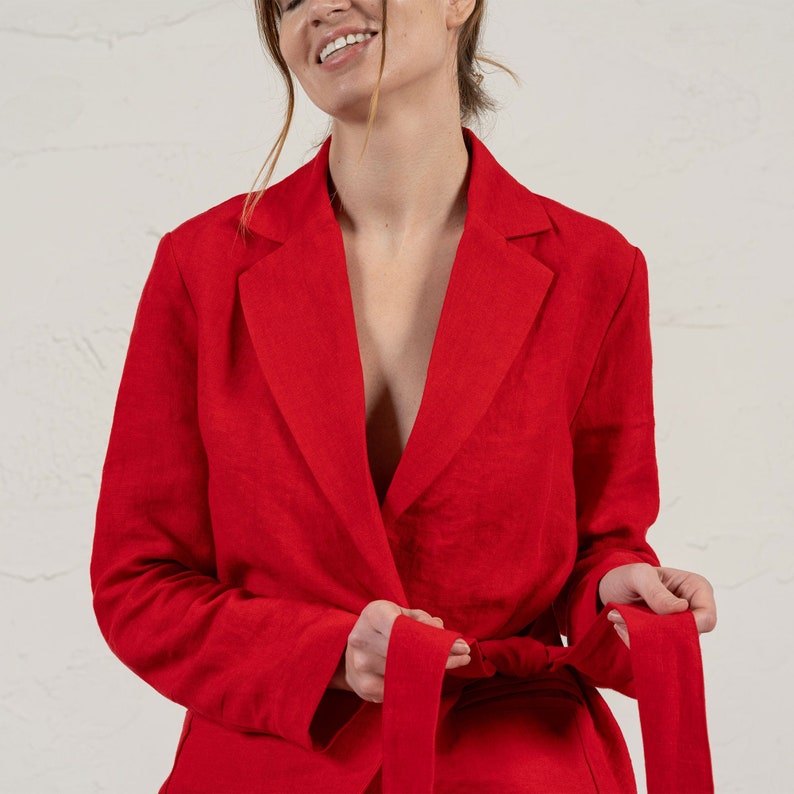 Linen Jacket with Belt Sloan in pure red color