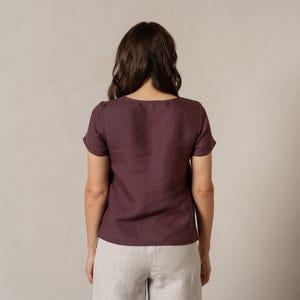 Organic 100% Linen Blouse Short Sleeve Top Round Neck Linen Blouse for Women Sustainable Linen Gifts for Women EMMA image 4