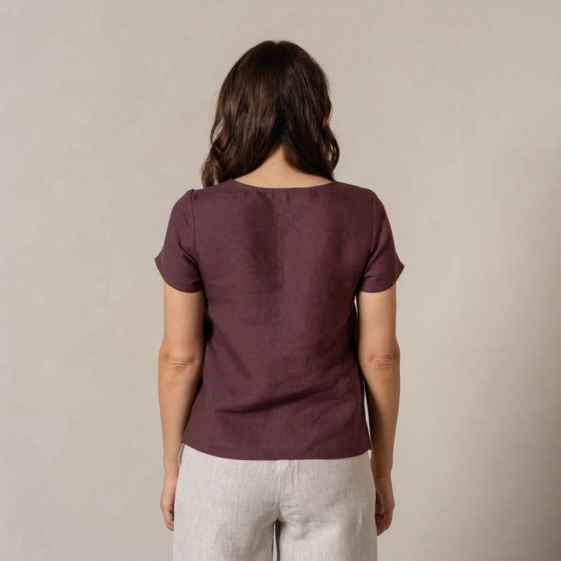 Organic 100% Linen Blouse Short Sleeve Top Round Neck Linen Blouse for Women Sustainable Linen Gifts for Women EMMA image 4